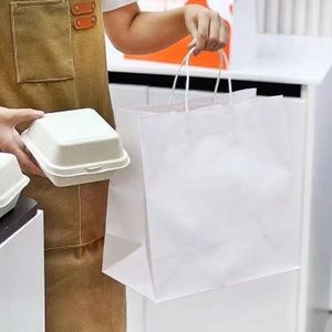 Wholesale Custom Print logo Restaurant Takeaway Retail Shopping <b>Small</b> Medium Size Paper Bags With Twisted Handle - Product Image 5