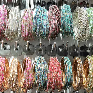 Pulsera de diamantes de imitación para mujer, pulseras elásticas y brillantes multicolor, brazaletes de cristal a granel
