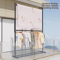 Nouveau Porte-Manteau Mobile Robuste à Double Niveaux en Fer, sur Pied, Gain de Place, pour Chambre à Coucher, Séchoir à Vêtements