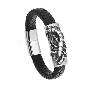 Men's Scorpion Design Braided <b>Leather</b> Charm <b>Bracelet</b> | Genuine <b>Leather</b> Wristband Stainless Steel Magnetic Clasp | Trendy Gift - Product Image 5