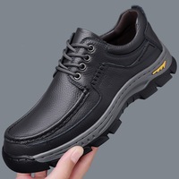 Zapatillas Moc-Toe para Hombre Listas para Enviar, de Cuero Granulado, con Plataforma Plana y Suela Resistente, Venta al Por Mayor, MOQ Bajo, Entrega Rápida