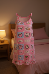Camicia da notte estiva da donna Hello Kitty senza maniche in cotone, lunghezza al ginocchio, con stampa del personaggio, abito in maglia morbida - Product Image 2