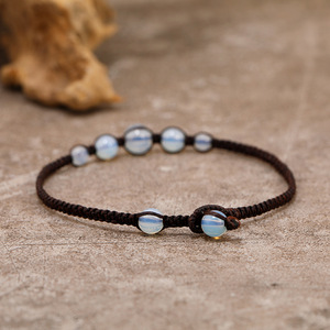 2024 nuevo estilo étnico Simple moda ópalo pie adornos Tailandia impermeable cera hilo tejido a mano playa pierna cadena tobilleras regalo - Product Image 4
