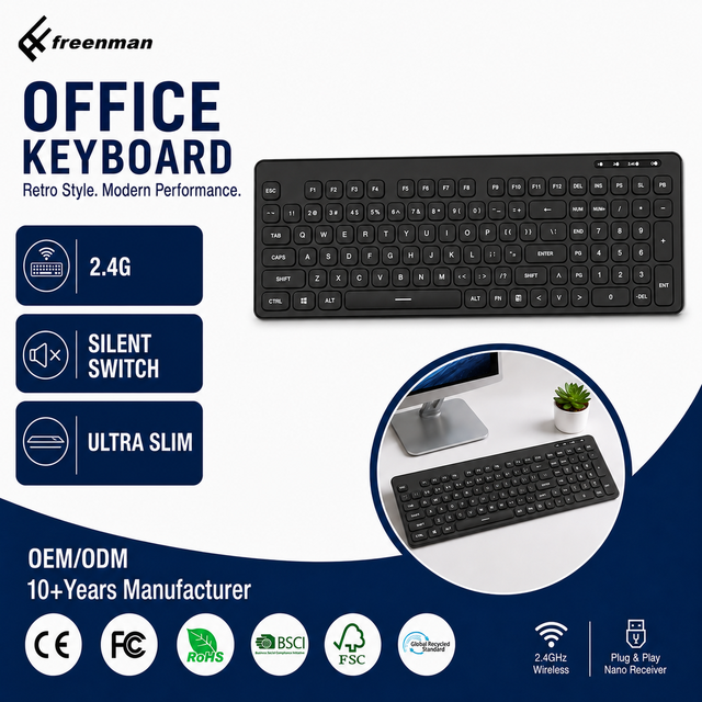 Ultra Thin Black Wireless Keyboard Office Keyboard Quiet Low Profile Keys Office Desktop Computer Silent Click Anti-ghosting