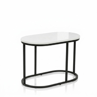 Tables d'appoint gigognes industrielles minimalistes, plateau en béton blanc, base en métal noir, table basse gigogne d'appoint pour salon
