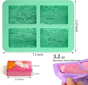 <span class=keywords><strong>Molde</strong></span> de jabón <span class=keywords><strong>rectangular</strong></span> LifeTop, moldes de silicona con patrón de flores rectangulares <span class=keywords><strong>3D</strong></span> para jabón hecho a mano, bombas de baño, velas, chocolate - Product Image 4
