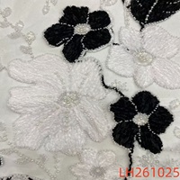 Tissu en dentelle de tulle perlé en velours français de luxe LH, broderie de haute qualité avec sequins pour robes de soirée femme, personnalisable OEM