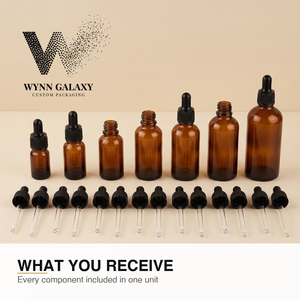 ขวดแก้วสีเหลืองอำพันทรงหยดน้ำ แบบยุโรป ทรงสูงเพรียวบาง ปากแคบ ประหยัดพื้นที่ จัดวางโชว์ได้ เหมาะสำหรับบรรจุภัณฑ์เครื่องสำอาง ทรงเพรียวบาง ผลิตจากโรงงาน - Product Image 1