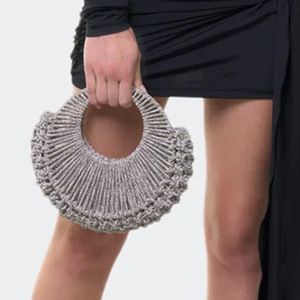 Bolsa de Mão de Luxo com Design Vazado de Strass e Tecido Artesanal para Mulheres, Bolsa de Mão Circular com Cristal - Product Image 6