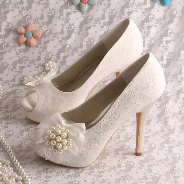 Lace Platform Bridal Shoes Ivory