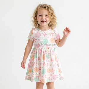 Prix d'usine, vente chaude : Ensemble de vêtements <span class=keywords><strong>pour</strong></span> bébé fille en viscose de bambou à manches courtes, imprimé personnalisé, coupe ample - Product Image 2