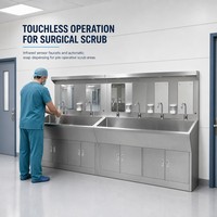 Station de lavage chirurgical à 6 postes en acier inoxydable SUS304 avec capteur infrarouge sans contact pour salle d'opération