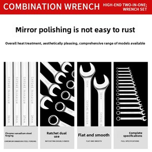 طقم مفاتيح ربط مزدوجة الاستخدام من الكروم فاناديوم، أداة يدوية كهربائية، مفتاح ربط مفتوح وثابت بنمط زهرة البرقوق مقاس 1/2 بوصة - Product Image 4