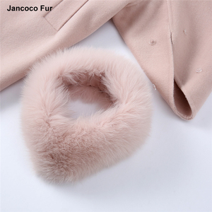 Nuovi arrivi cappotto in Cashmere <span class=keywords><strong>rosa</strong></span> cappotto invernale lungo in lana da donna con collo in pelliccia di volpe staccabile - Product Image 5