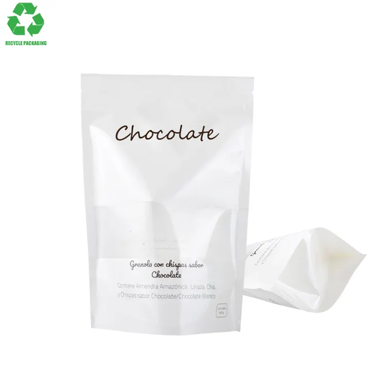 中国工場リサイクル可能250G110ミクロンホワイトPEフレキシブルプラスチック堆肥キャンディーコーヒーティースタンドアップポーチ包装袋