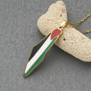Collier avec drapeau de la Palestine en argent, collier avec pendentif en forme de carte de Palestine, collier avec épée, collier avec carte de Palestine, vente en gros - Product Image 1