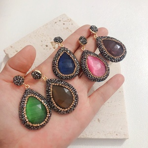 Gioielli di moda con ciondolo in pietra con occhio di gatto orecchini pendenti di Design turco pavé orecchini a bottone in cristallo di argilla - Product Image 6