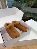 Mules sabots pour femmes à dessus en tissu bouclé, bordure en peluche bouclée, bout rond, semelle épaisse, à enfiler, pour l'automne et le quotidien
