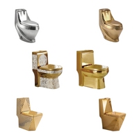 WC monobloc à poser au sol, cuvette dorée, sanitaires, économie d'eau, WC plaqué or