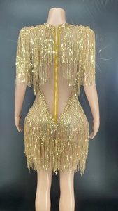 NOVANCE Y2377-B New Arrival 2022 <strong>Gold</strong> Bling Mini Backless Sexy Fringe Skirt Stage &amp; Dance Wear Performance <strong>Clothes</strong> - Product Image 4