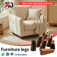 Pieds de meubles XUDAN modernes en bois massif de caoutchouc, pieds de canapé coniques avec embouts en métal laiton pour canapé, armoire, commode, meuble TV
