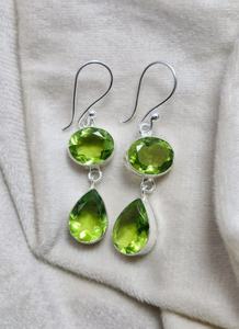 Pendientes de Plata de Ley 925 de la Mejor Calidad, Estilo Colgante/Gota, con Piedra Preciosa de Peridoto, Diseño de Doble Gota, Regalo de Joyería para Ella - Product Image 6