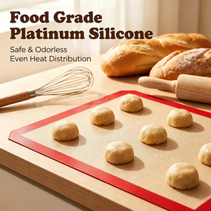 Tapis de cuisson en <span class=keywords><strong>silicone</strong></span> platine à bords rouges, certifié FDA LFGB, renforcé de fibres de verre, antiadhésif, résistant à la chaleur, enroulable, pour four - Product Image 3