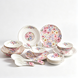 Service de table en céramique à motifs floraux, vaisselle en relief, assiettes rondes, bols à soupe et repose-cuillères pour la salle à manger à domicile - Product Image 1