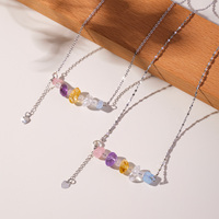 Collier en gros avec pendentif barre souriante en copeaux de cristal Chakra, chaîne réglable plaquée argent avec pompon cœur, idéal pour un cadeau