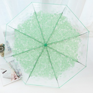 Cherry Blossom Girl Three-Folding PVC <b>Umbrella</b> 1pc Transparent Windproof Rainproof Portable Cute Flower Home Rain Gear SK Brand - Product Image 4