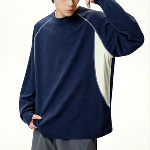 Sudadera de Cuello Redondo de Manga Larga Azul Marino para Hombre, Corte Regular, Secado Rápido, Tejido de Punto, Color Sólido, Ropa Casual de Otoño - Product Image 1