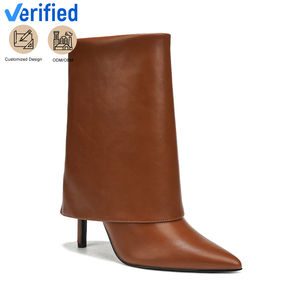 <span class=keywords><strong>Botas</strong></span> de tacón de aguja con punta en pico hasta la rodilla de PU marrón elegante para mujer - Product Image 1