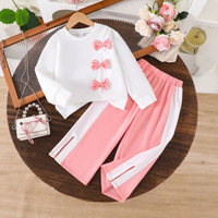 Tenue deux pièces pour enfants filles, sweat-shirt à manches longues avec nœud 3D, pantalon rose à ourlet fendu, costume de sport décontracté, automne