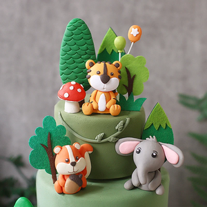 Forêt des bois dessin animé Animal gâteau Topper tigre éléphant escargot renard heureux enfants anniversaire gâteau décor Jungle Safari fête décor - Product Image 2