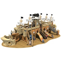 Équipement de terrain de jeu extérieur sur le thème des pirates pour enfants avec toboggans tunnel requin et tour phare pour parcs, écoles et communautés