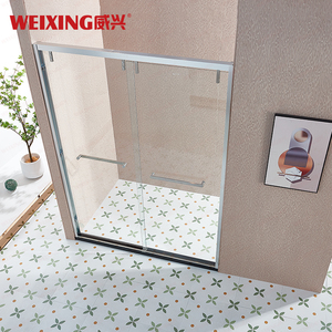 Porte de douche coulissante <span class=keywords><strong>double</strong></span> en <span class=keywords><strong>verre</strong></span> trempé encadrée d'un <span class=keywords><strong>cadre</strong></span> en alliage d'aluminium de 8 mm, installation facile - Product Image 2