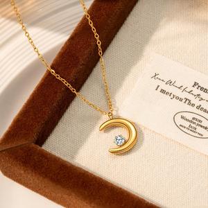 Cadena de Eslabones de Acero Inoxidable Chapada en Oro de 18K Haomi <span class=keywords><strong>Moon</strong></span> con Diamantes, Regalo de Aniversario o Compromiso Moderno para Ocasiones Elegantes - Product Image 4
