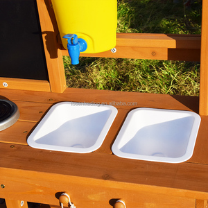 Cocina de barro para niños al aire libre con fregadero, estufas de juguete, dispensador de agua y almacenamiento - Cocina de juegos para patio trasero resistente a la intemperie - Product Image 5