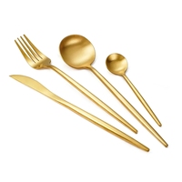 Ensemble de Couverts de Luxe 4 Pièces en Acier Inoxydable Doré Mat, Couteau Fourchette Cuillère, Haute Qualité, Idéal pour Mariages - Vente Flash
