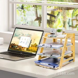 Wooden document management <b>shelf</b>, tiered paper tray, letter storage, <b>desktop</b> wooden storage rack - Product Image 3
