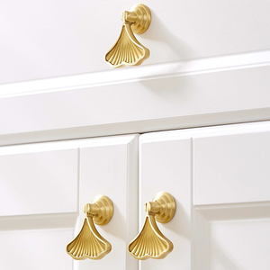Maniglia in ottone Ginkgo, stile retrò cinese, per armadio, cassettiera, comò, <span class=keywords><strong>cucina</strong></span>, in bronzo, moderna, semplice, dorata, media, anticata - Product Image 5