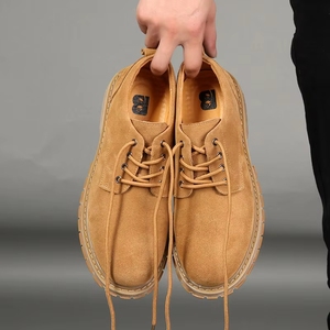 Autumn Winter Men's Suede Upper <b>Head</b> Oxford Shoes Breathable Wear-resistant Front Tether Closure Korean <b>Style</b> Casual Solid - Product Image 4