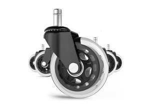 2.5-inch 3-inch Spring Clip Black Transparent <b>Wheel</b> Insert Rod PU Floor Caster Silent Swivel Caster Office Chair School Hotel - Product Image 3