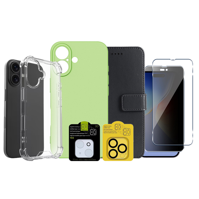 For iPhone 16 Pro Max Plus Phone Luxury Silicone Leather clear case Wallet Accessories Screen Protector Camera Lens Cover