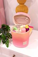 Trousse de Maquillage Cylindrique en Cuir PU Dégradé de Qualité Supérieure avec Séparateurs Ajustables, Boîte de Rangement pour Articles de Toilette et Maquillage