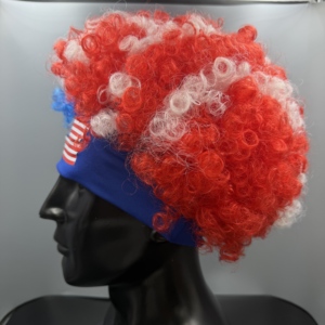 Perruque bouclée patriotique rouge, blanc et bleu, style afro, pour fête, fête de l'indépendance, costume de festival, pour adultes - Product Image 4