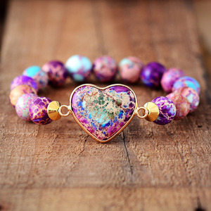 Bracelet élastique en forme de cœur en pierre impériale pour femmes, bijoux à sertissage clos pour un usage quotidien - Product Image 1