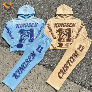 Conjunto de Sudadera con Capucha y Pantalones de Chándal Cortos con Cremallera, Estampado Desgastado por el Sol, Lavado Ácido, Estilo Vintage, Personalizado para Otoño - Product Image 2