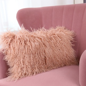 Wholesale 100% Real Mongolian <strong>Lamb</strong> <strong>Fur</strong> Cushions Long <strong>Curly</strong> Hairs Tibet <strong>Lamb</strong> <strong>Fur</strong> Pillow Dyed Colorful Cushion - Product Image 3