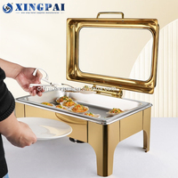 Matériel de restauration XINGPAI, réchaud rectangulaire en acier inoxydable doré de 9 L, ensemble de chauffe-plats pour la restauration